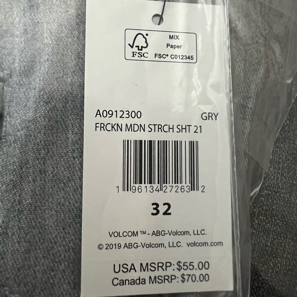 NWT Volcom Frickin Modern Stretch Chino Short- Grey Size 32 - Picture 3 of 5